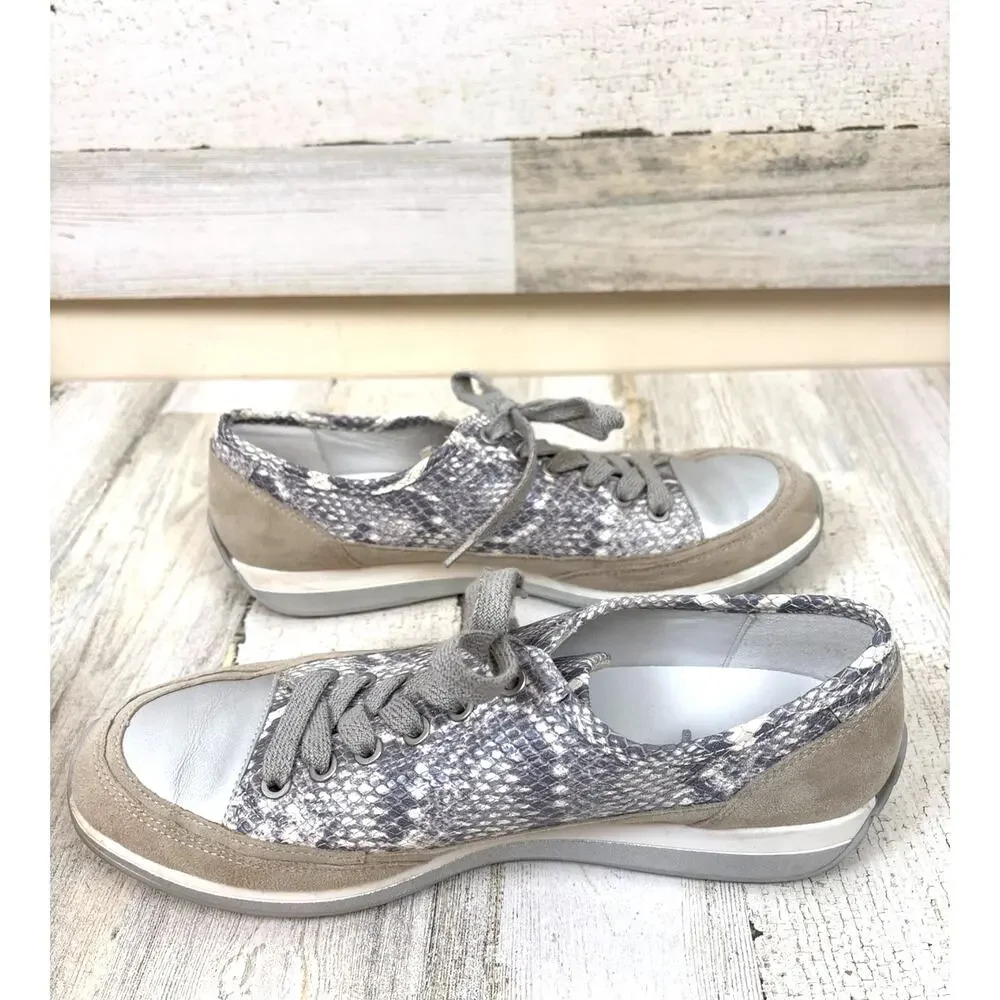 Ara Hermoine Platform Fashion Sneakers Womens 10 Suede Leather Snake Print